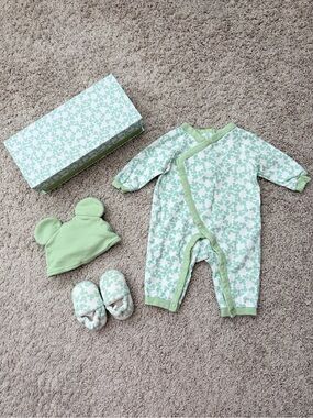 Disney Mickey Mouse Baby 0-3M Onesie with Matching Hat & Booties and Box Set